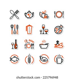 Interior, kitchen, food. Set of abstract pictures. A vector.