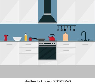Interior Kitchen with furniture. Flat style vector illustration. eps 10