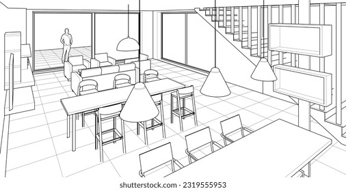 Wohnküche Wohnzimmer 3er Abbildung