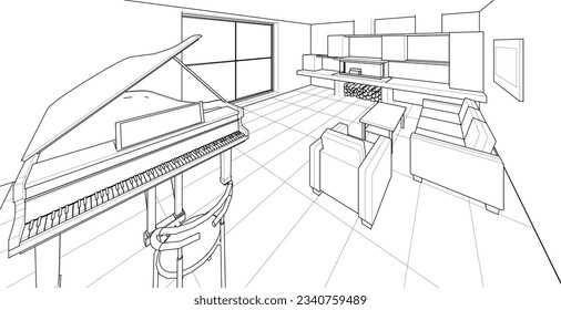 interior kitchen living room 3d illustration
