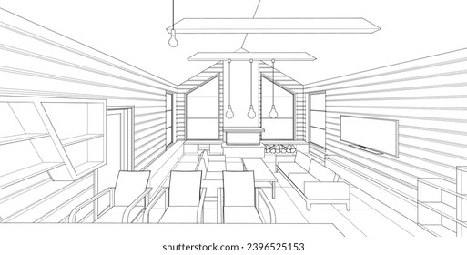 interior kitchen living room 3d illustration	
