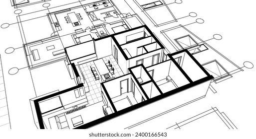 cocina interior sala de estar 3d ilustración	
