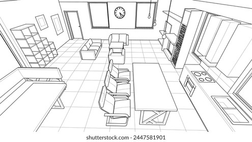 Innenküche Wohnzimmer 3D-Darstellung