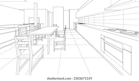 interior kitchen living room 3d illustration	
