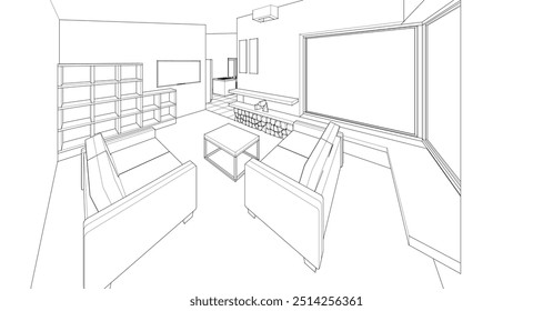 interior kitchen living room 3d illustration	