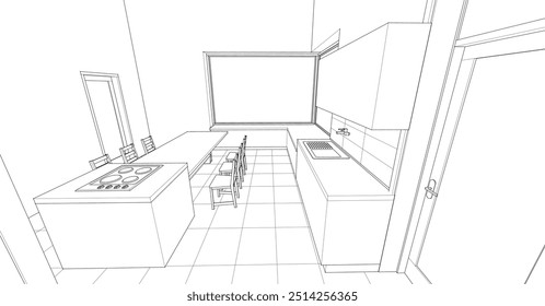 interior cozinha sala de estar 3d ilustração	