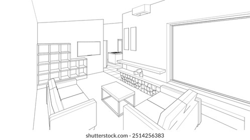 Wohnzimmer Küche 3d Illustration	