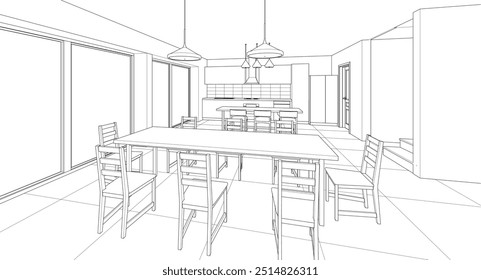 Wohnzimmer Küche 3d Illustration	