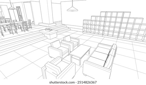 interior cozinha sala de estar 3d ilustração	