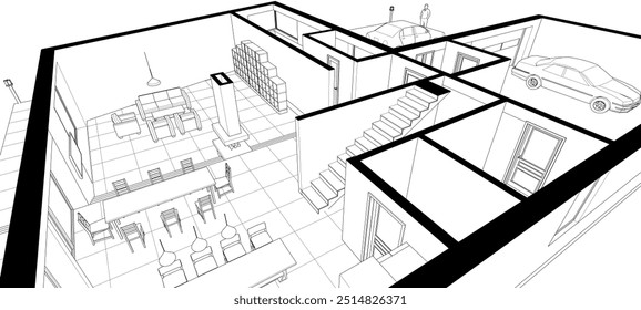 interior cozinha sala de estar 3d ilustração	