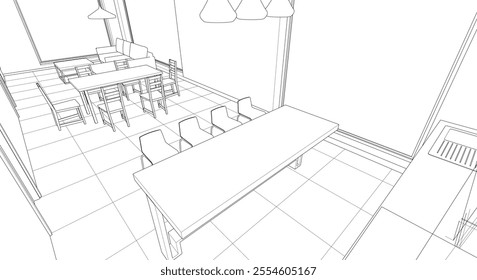 interior kitchen living room 3d illustration	