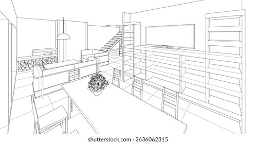 Wohnzimmer Küche 3d Illustration	
