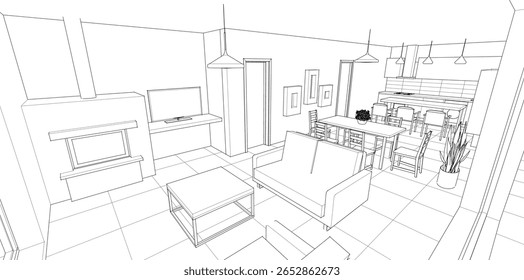 Wohnzimmer Küche 3d Illustration