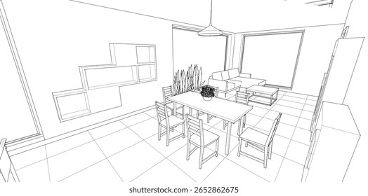 Cocina interior Sala de estar Ilustración 3D