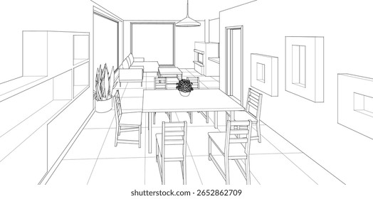 Wohnzimmer Küche 3d Illustration