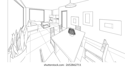Cocina interior Sala de estar Ilustración 3D
