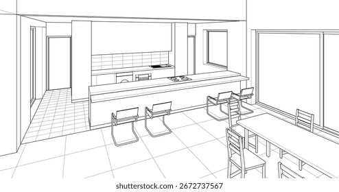interior cozinha sala de estar 3d ilustração	