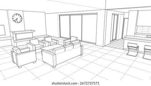 interior cozinha sala de estar 3d ilustração	