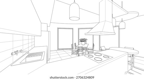 Wohnzimmer Küche 3d Illustration	