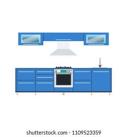 Interior kitchen modern home design room domestic vector. House furniture equipment chair, table. Household cook space illustration set. Luxury empty décor dinner apartment appliance bright. Flat art