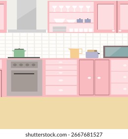 Cocina interior Imagen de Vector de color rosa