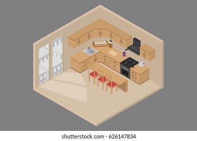 interior kitchen room 3D isometric.vector and illustration