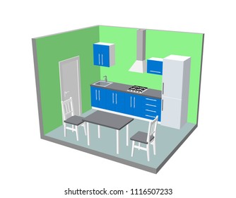 Interior kitchen room. 3d Vector illustration. 