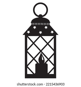 Interior Landscape Christmas Lantern with Candle, Black Stencil icon