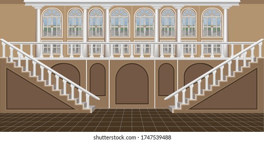 interior of a large living room or hall in a castle or mansion