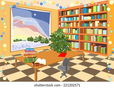 Interior of the library with Christmas tree