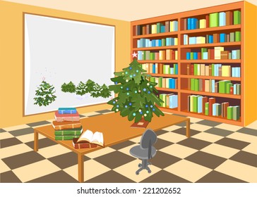 Interior of the library with Christmas tree