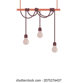 Interior lighting element with lamps hanging on a wire, flat vector illustration isolated on white background. Electric lamp for home or office lighting.