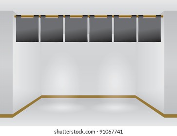 Interior with lights and empty flag banner
