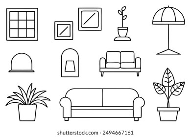 Interior Line Art Clean Outline Elegante Wohndesigns