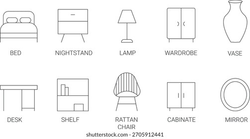 Conjunto de iconos de arte de línea interior Vector
