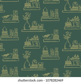 Interior line doodle cute shelves seamless vector pattern