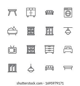 interior line icons set. Stroke vector elements for trendy design. Simple pictograms for mobile concept and web apps. Vector line icons isolated on a white background. 