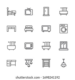 conjunto de iconos de línea interior. Elementos vectoriales de trazo para el diseño moderno. Pictogramas simples para concepto móvil y aplicaciones web. Iconos de línea de vectores aislados en un fondo blanco. 