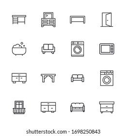 conjunto de iconos de línea interior. Elementos vectoriales de trazo para el diseño moderno. Pictogramas simples para concepto móvil y aplicaciones web. Iconos de línea de vectores aislados en un fondo blanco. 
