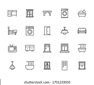 interior line icons set. Stroke vector elements for trendy design. Simple pictograms for mobile concept and web apps. Vector line icons isolated on a white background. 