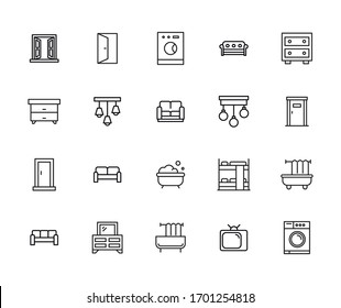 interior line icons set. Stroke vector elements for trendy design. Simple pictograms for mobile concept and web apps. Vector line icons isolated on a white background. 