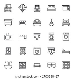 interior line icons set. Stroke vector elements for trendy design. Simple pictograms for mobile concept and web apps. Vector line icons isolated on a white background. 