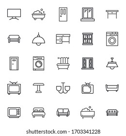 interior line icons set. Stroke vector elements for trendy design. Simple pictograms for mobile concept and web apps. Vector line icons isolated on a white background. 