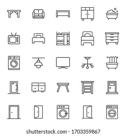 interior line icons set. Stroke vector elements for trendy design. Simple pictograms for mobile concept and web apps. Vector line icons isolated on a white background. 