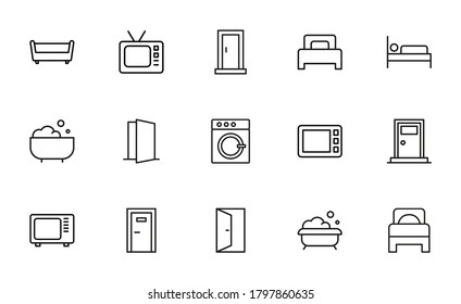 Interior line icons set. Stroke vector elements for trendy design. Simple pictograms for mobile concept and web apps. Vector line icons isolated on a white background.