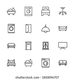 Interior line icons set. Stroke vector elements for trendy design. Simple pictograms for mobile concept and web apps. Vector line icons isolated on a white background.