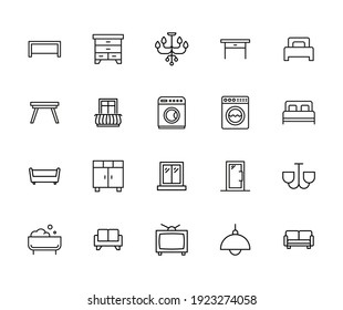 Iconos de línea interior establecidos. Elementos vectores de trazo para el diseño de moda. Pictogramas simples para concepto móvil y aplicaciones web. Iconos de línea de vectores aislados en un fondo blanco.