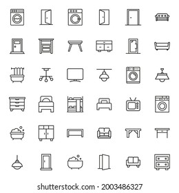 Iconos de línea interior establecidos. Elementos vectores de trazo para el diseño de moda. Pictogramas simples para concepto móvil y aplicaciones web. Iconos de línea de vectores aislados en un fondo blanco.