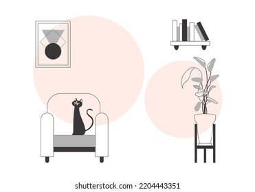 Interior in linear trendy style. background for presentations, posters and applications. Vector.