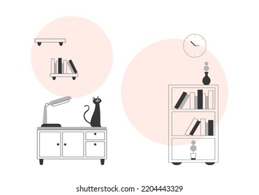 Interior in Lineart minimalistic style. background for presentations, posters and applications. Vector.